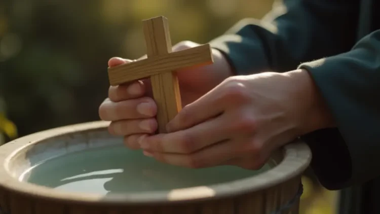 Cross with water symbol
