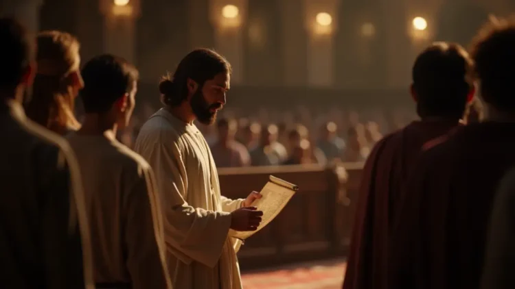 Jesus teaching the Scriptures in the synagogue